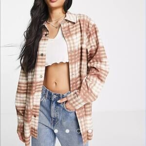 Workshop Republic Clothing Plaid Oversized Shacket Jacket Faux Vegan Leather